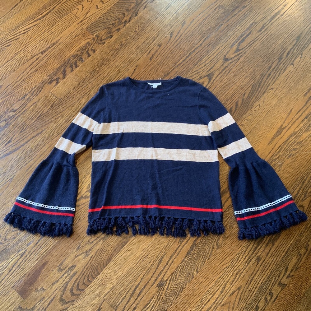 Anthropologie Sweater S Bell Sleeve Fringe Nautical Preppy Classic EUC
